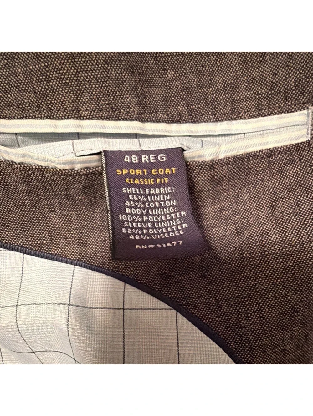 Stafford Men’s Classic Fit Gray Tweed Sport Coat Jacket 48R Linen Cotton